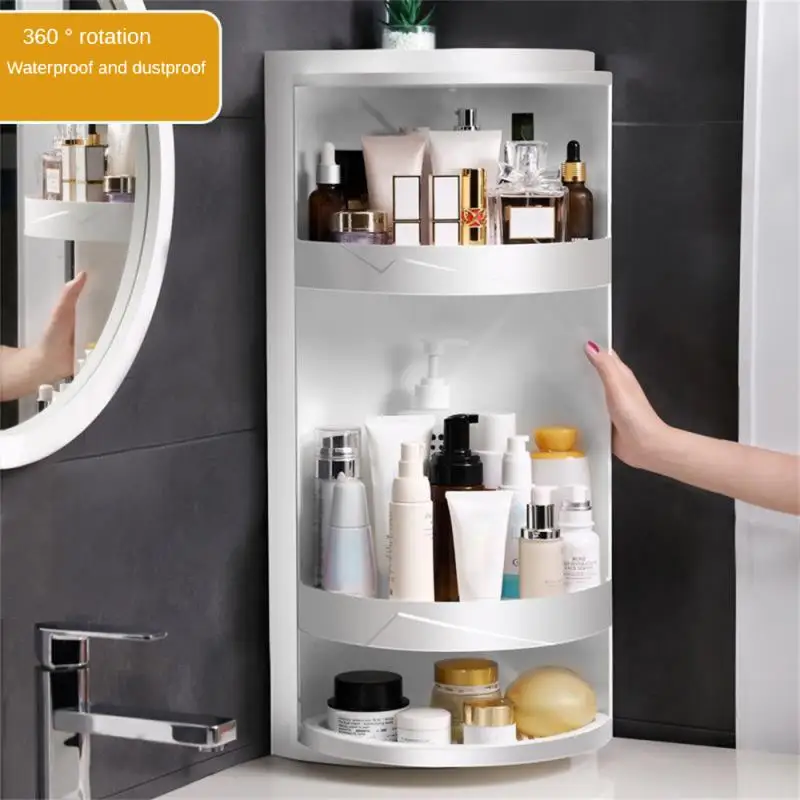 

Bathroom Storage Rack Makeup Shelves Space Organizer Wall-Mounted Rotary No Punching Triangle Shampoo Rack Bathroom Accessories