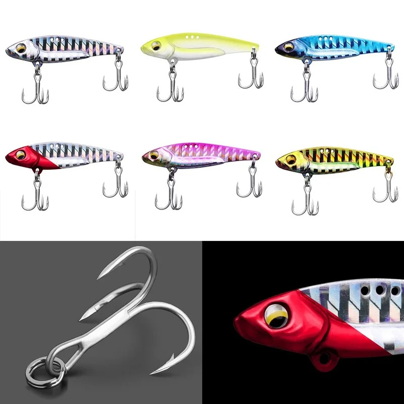 

1Pc Lure Sinking Metal VIB Lure Hard Bait 2 Treble Sharp Hook 30g 6 Color Practical Durable Fishing Tools Tackle