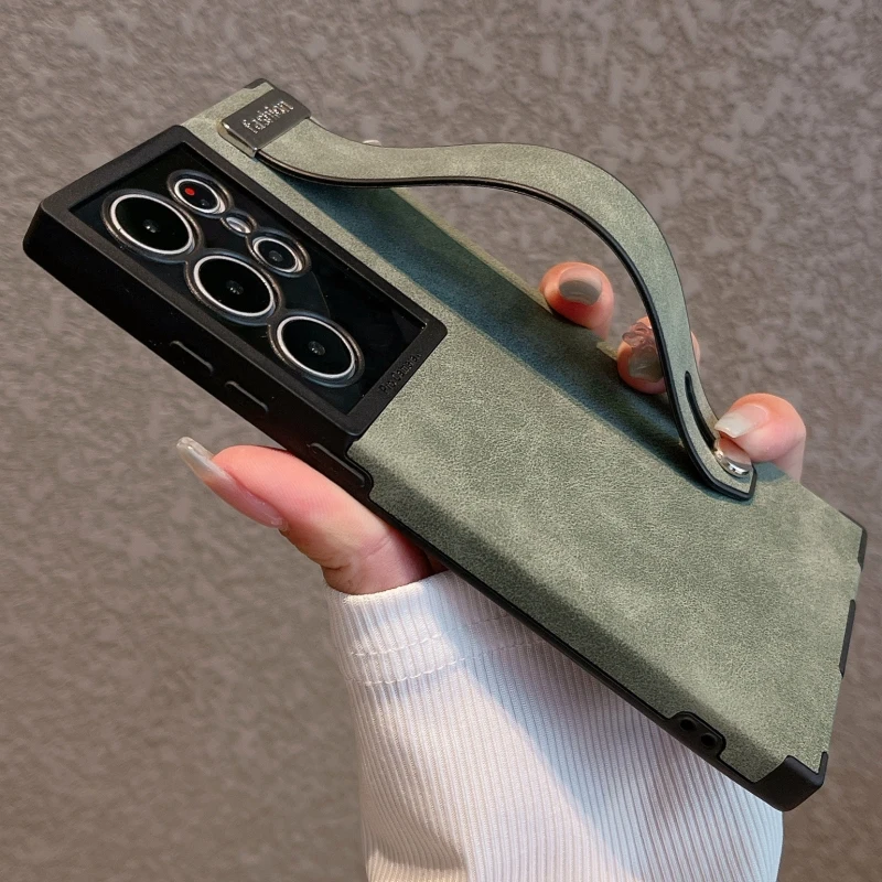 Роскошный замшевый кожаный чехол с ремешком на запястье для Samsung Galaxy S24 Ultra S23 S22