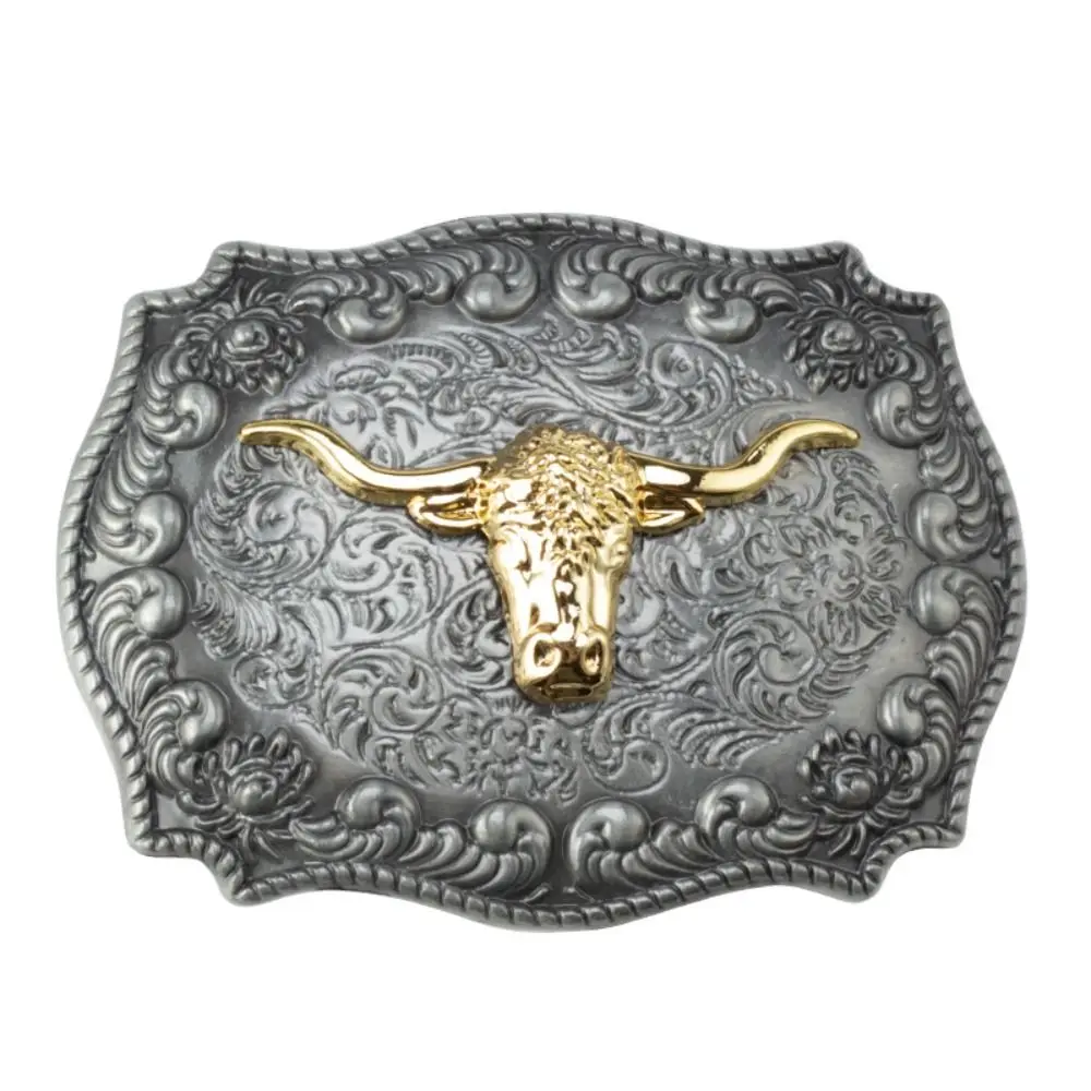 

Zinc Alloy Craft DIY Casual Western Cowboy Smooth Buckle Golden Bull Head End Bar Classic Waistband Head Belt Buckles