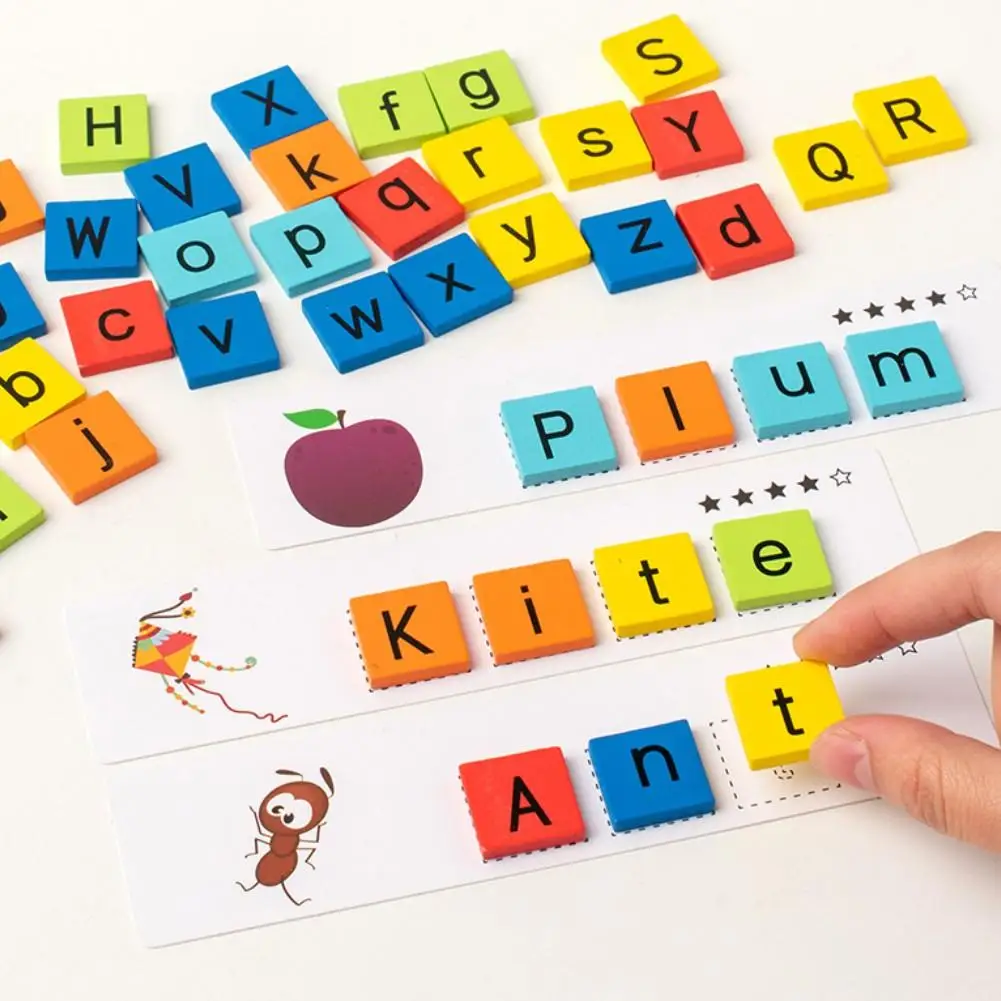 

Children Wooden Word Spelling Puzzle Game Toy 26 English Letters Preschool Educational Toys For Kids Gift Learning Writing Cards