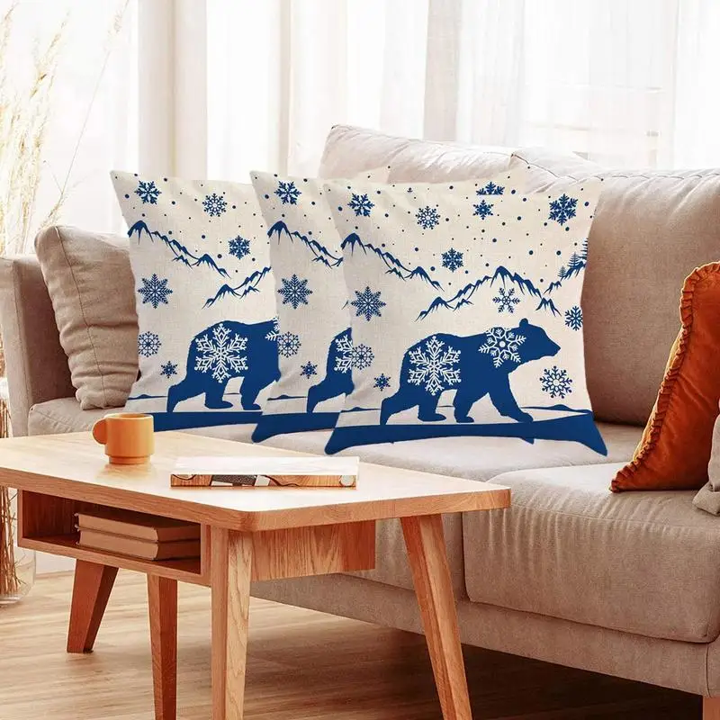 

Farmhouse Christmas Pillow Cover Decorative Soft Christmas Throw Pillow Case Blue Holiday Christmas Pillows Cushion Cases