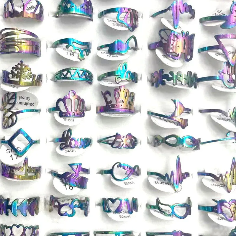 

50 шт., кольца из нержавеющей стали, 4 цвета