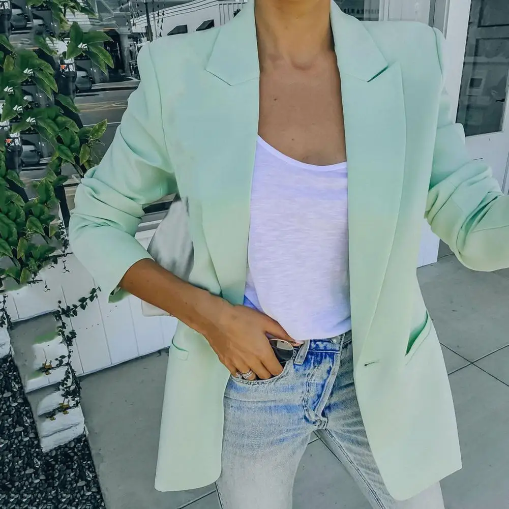 

Chic Suit Jacket Solid Color Autumn Winter Single Breasted Women Blazer Lightweight Women Blazer for Business