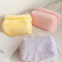 solid color fur makeup bag for women young lady make up case necessaries soft travel cosmetic bag organizer case accessories sac