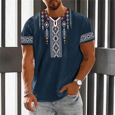 Футболка мужская Этническая в ретро стиле, Повседневная Свободная рубашка с 3D принтом, с коротким рукавом, для отдыха и фотосессий, лето