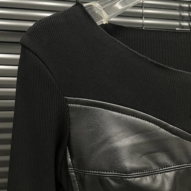 KBQ Новая однотонная кожаная футболка для похудения с бантом женщин рубашки