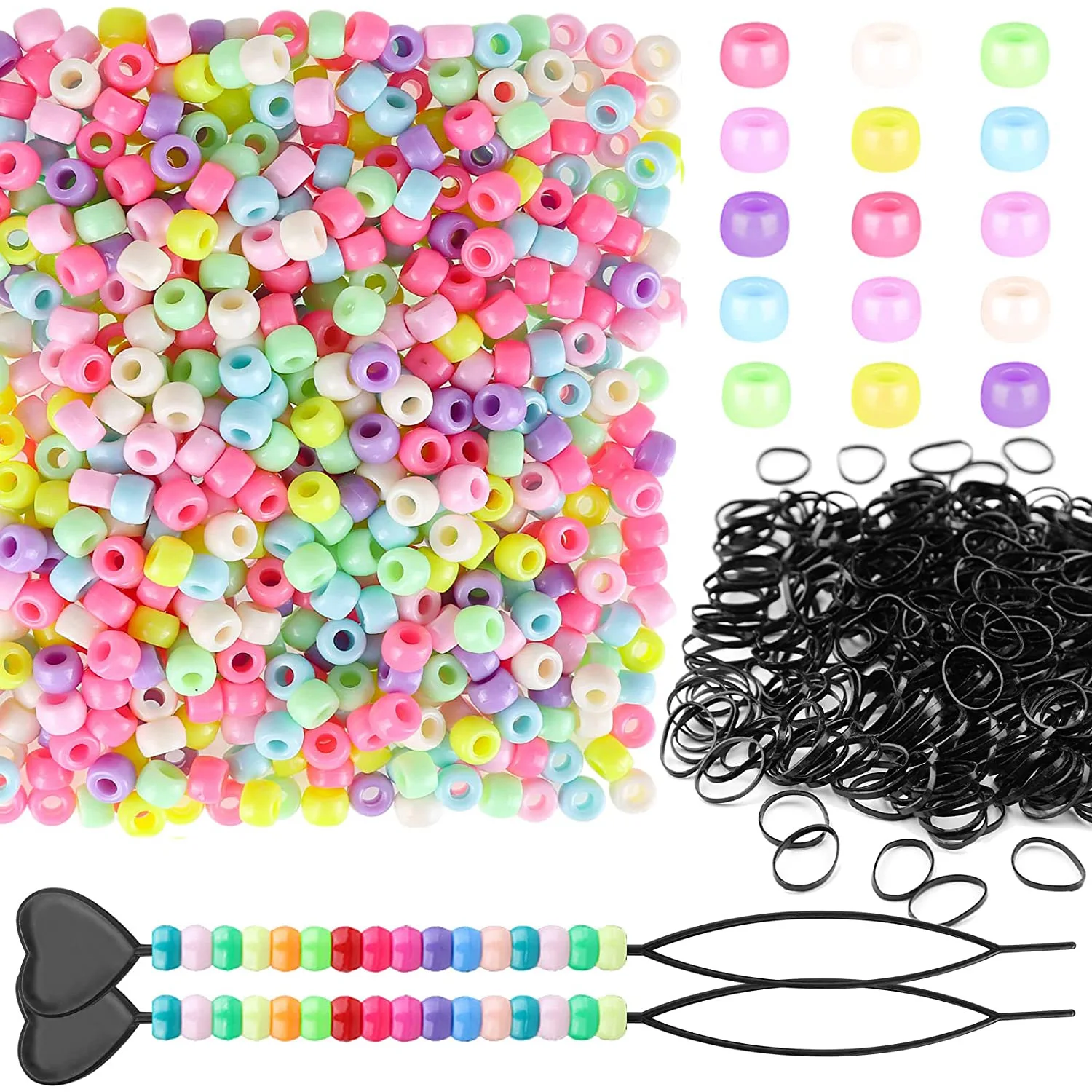 

200Pcs Macarons Hair Beads And Dreadlock Beads Hair Acrylic Magic Pony Beads Elastic Rubber Bands for Braid for Hair Accessories