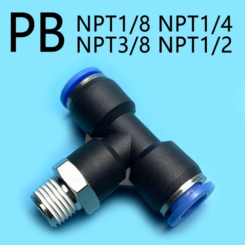 Пневматическая быстросъемная муфта PB NPT T-образная Тройная внешняя резьба N1/8 "N1/4" N3/8 "N1/2" PU шланг 4 6 8 10 12 мм 8-N02 10-N02