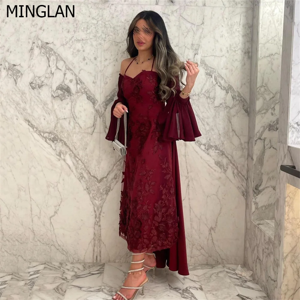 

MINGLAN элегантное милое платье на бретельках с длинным рукавом с открытыми плечами и цветочным орнаментом длиной до щиколотки платье для выпускного вечера