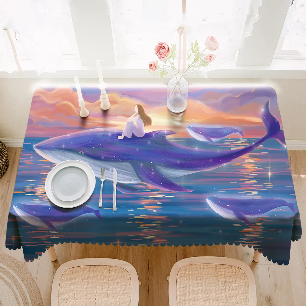 

Fantasy Whale Print Rectangular Desk Table Cloth Cute Girl Room Decor Waterproof Tablecloth Wedding Decoration Nappe De Table