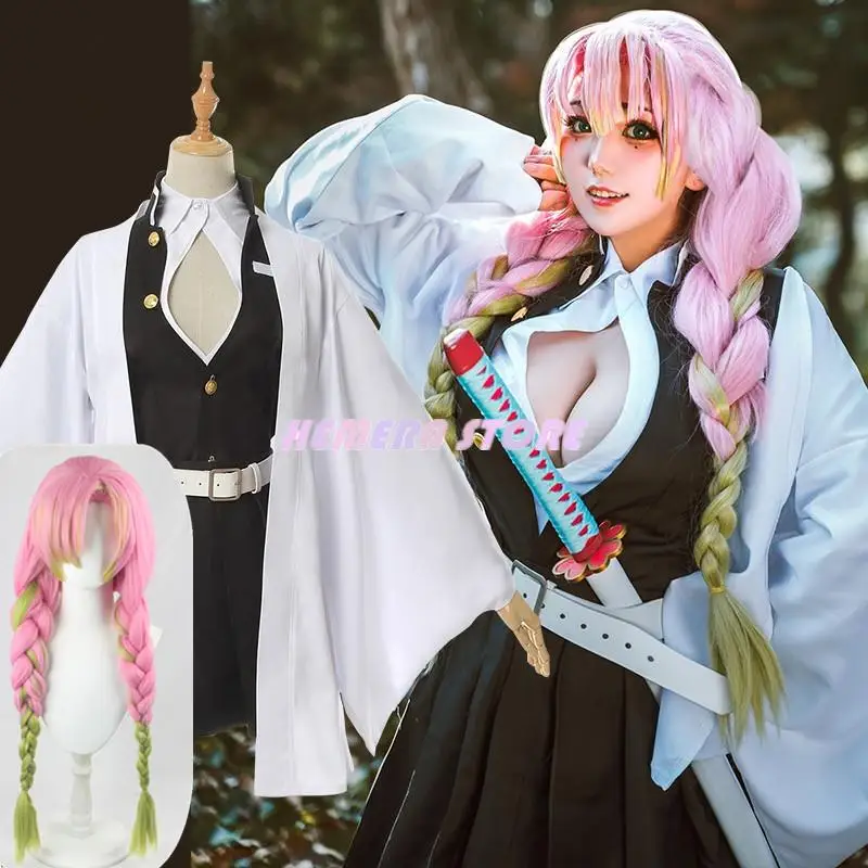 

Anime Demon Slayer Kanroji Mitsuri Cosplay Kimetsu No Yaiba Halloween Carnival Costume Kimono Uniform Clothes Props Female Set