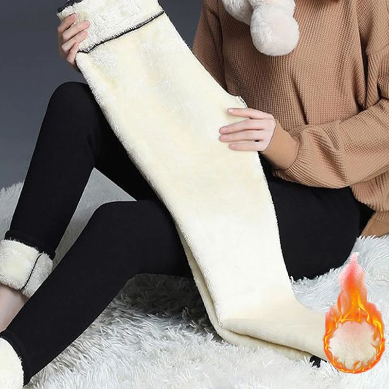 

Winter Fleece Lined Leggings Women High Waist Velvet Keep Warm Pants Solid Comfortable Stretchy Thermal Tights Plus Size Leggins