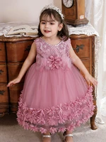 dreamgirl puffy layers flower applique satin bow tired ball gown flower girl dress birthday party dresses smdl220415008