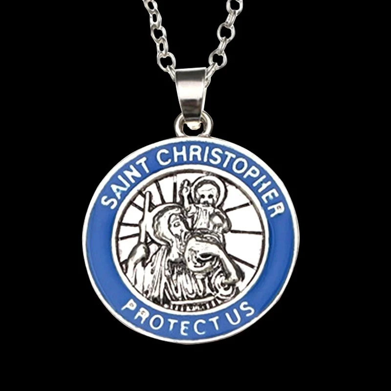 

St. Christopher Bear Jesus Crossing The River Pendant Christian Men's Necklace Guardian Sacred Pendant Religious Jewelry Gift