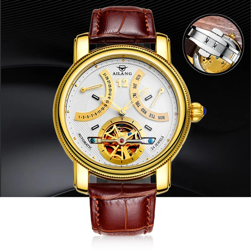 AILANG Top Brand Luxury Men's Sports Automatic Mechanical Watch Luxury Gold Case Fashion Men's Watches Tourbillon 50M Waterproof enlarge