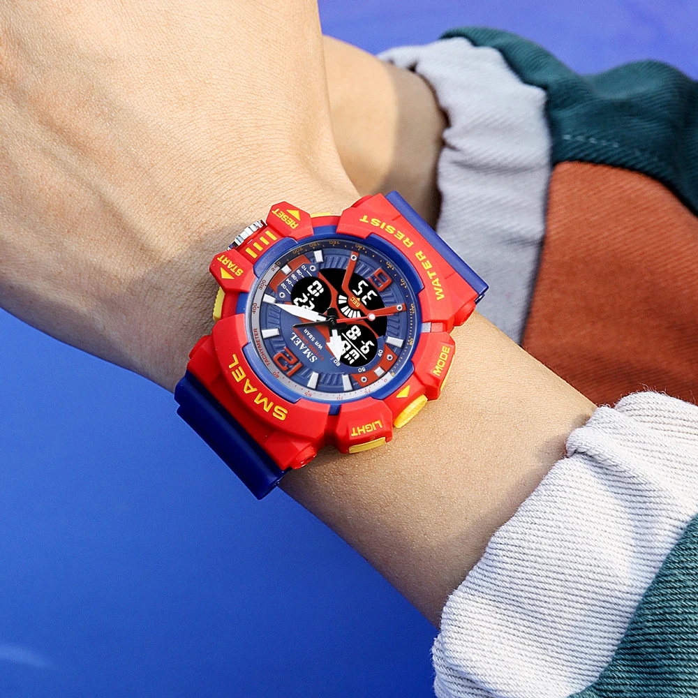 SMAEL мужские часы с двойным дисплеем спортивные военные наручные кварцевые