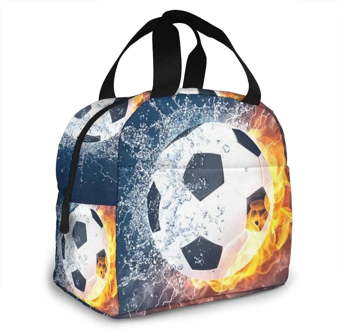

Water Fire Football Insulated Lunch Bag Portable Thermal Cooler Box Reusable Picnic Tote Bento Bag for Adults Work School Travel