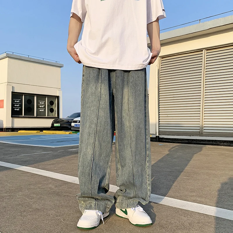 Oversized Baggy Jeans Men Fashion Casual Wide Leg Jeans Men Streetwear Loose Hip Hop Straight Denim Pants Mens Trousers S-3XL