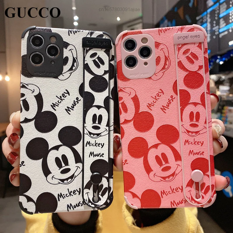 

Disney Cartoon Minnie Mickey IPhone 11 12 13 Pro Max Phone Case With Wristband 7plus 8plus Xsmax Female Cover Women Girls Y2k