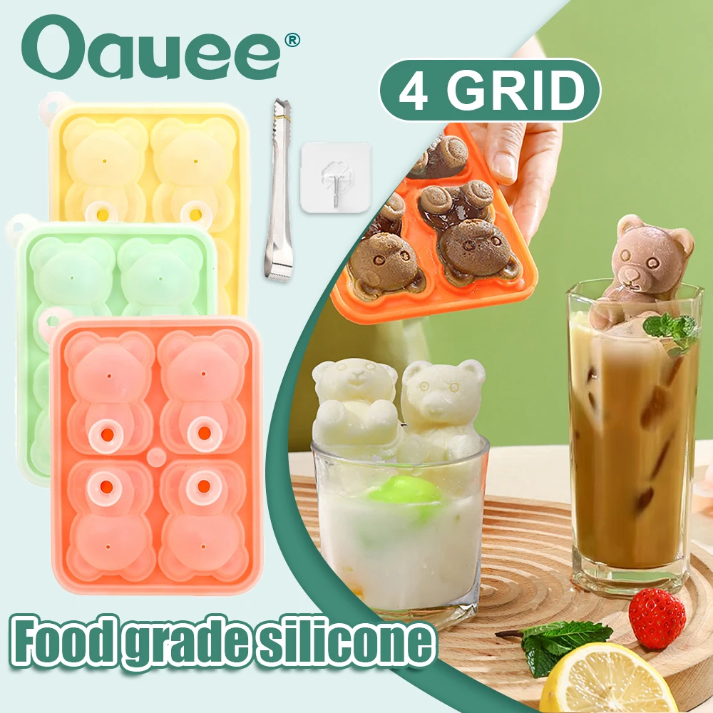 

Cute Teddy Bear Shape Ice Cream Silicone Mold For Kitchen 4 Grid 3D Ice Cube Chocolate Maker Easy To Fall Off Household Ice Box