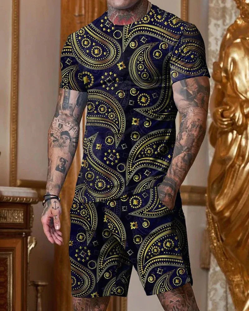 Summer Outfit Man Tracksuit Short Sleeve T-Shirts Sets 2Piece Lion King Casual Suit 3d Printed Streetwear Fashion Men Clothing