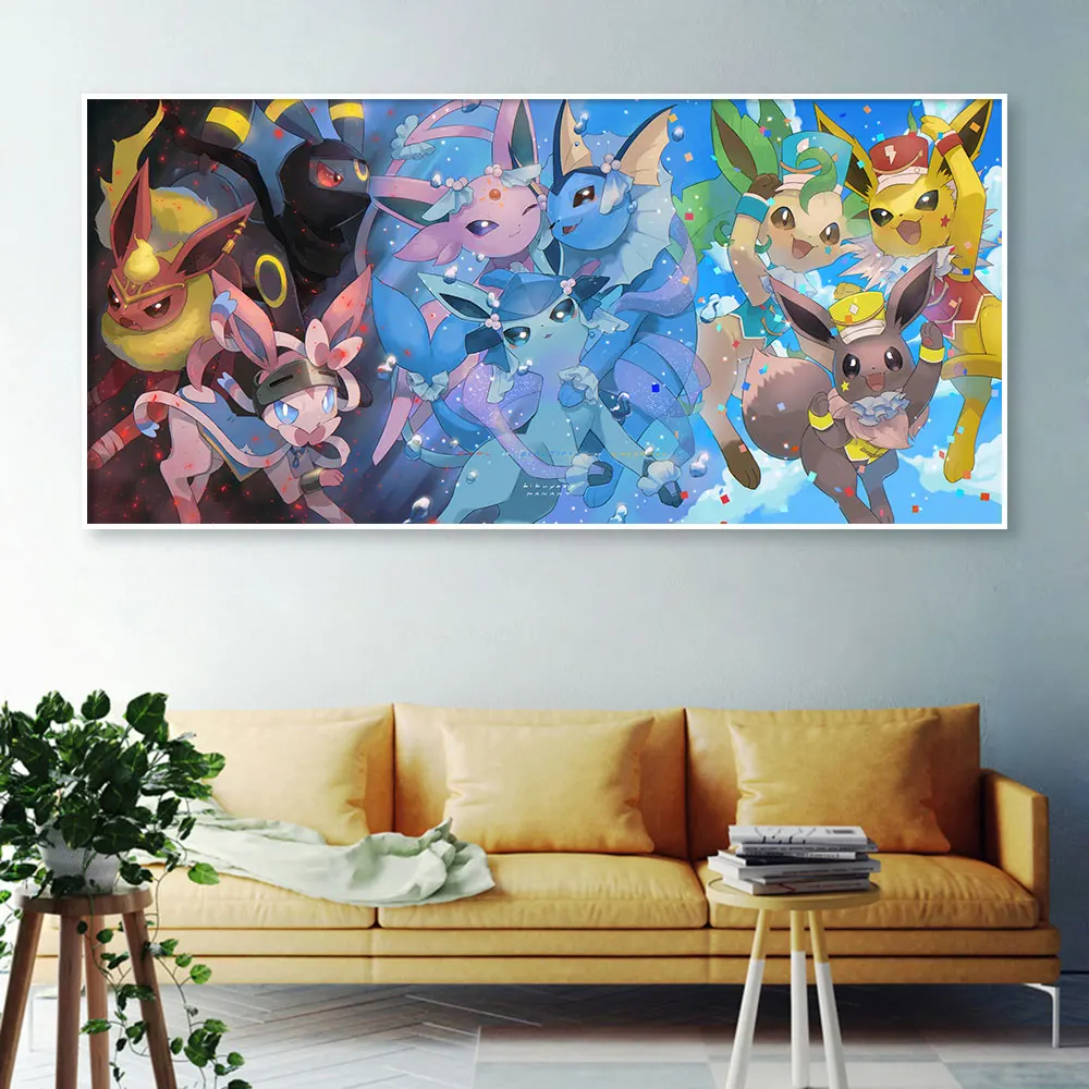 

Posters Anime Pokemon Eevee Espeon Peripherals Art Canvas Painting Pikachu Eeveelutions Picture Wall Decor Gifts for Kids Room