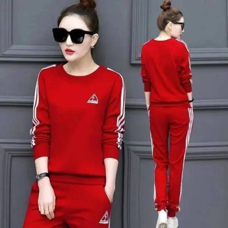 

Sleeved Top And Pants Two Piece Set Plus Size Clothing Women's Casual Suit 2023 New Spring Autumn Fashion Running Tracksuit Long