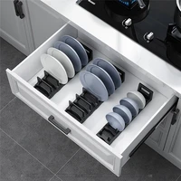 Kitchen Drawer Dish Bowl Storage Rack Countertops Plate Cutlery Space Aluminum Drain Rack Adjustable Divider Drying Organizer
