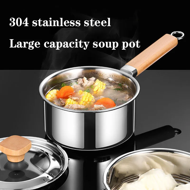 Stainless Steel Soup Pot Baby Food Pot Cookware Spoon Spatula Non-Stick Thickened Pan Gas Induction Cooker Milk Pot Kitchen Tool