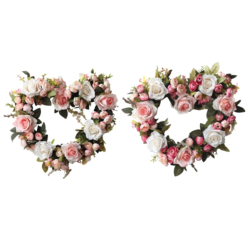 

Vintage Art Simulation Rose Flowers Wreath Heart-Shaped Garland For Home Wedding Decoration