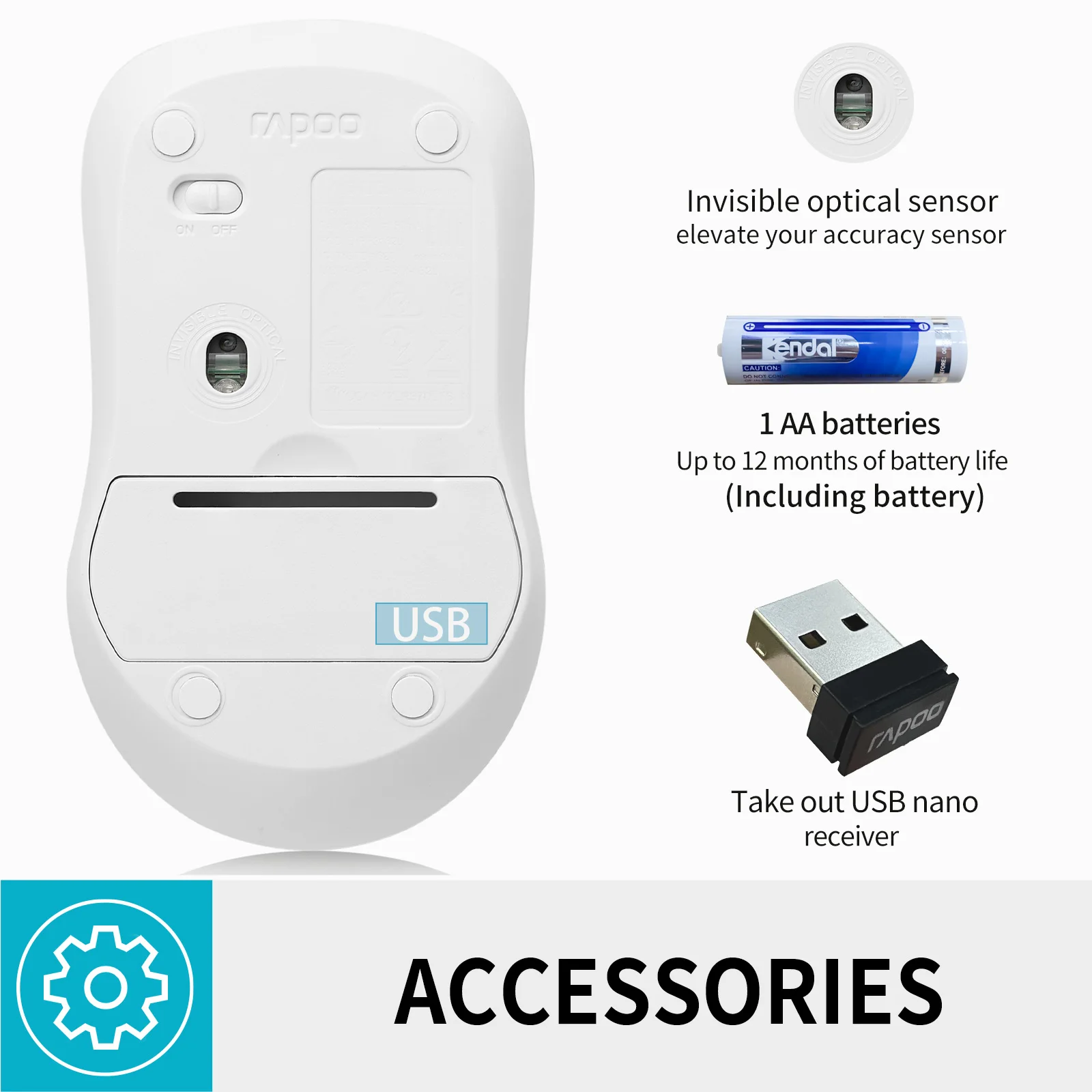 Мышь беспроводная RAPOO 1680 тонкая Бесшумная 1000 ГГц 3 кнопки |