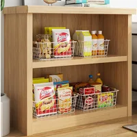 2pcs Metal Iron White Wire Basket with Wood Handle Shelf Storage Organizer Desktop Kitchen Cabinets Pantry Snack Mesh Container