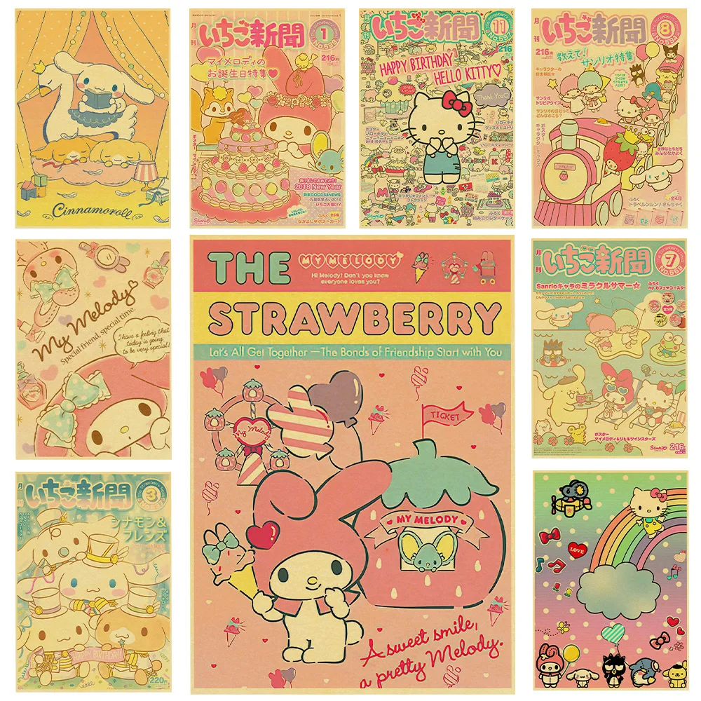 

Japanese Anime Cute Poster Kraft Paper Prints Art Picture Cafe Paper and Decoration Wall Art Prints Nostalgia Bedroom Painting