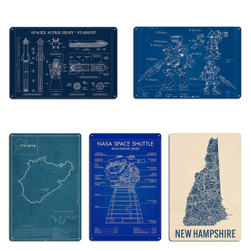 Ncc-1701-D Blueprint металлическая табличка плакат паб ретро гараж кухня железная