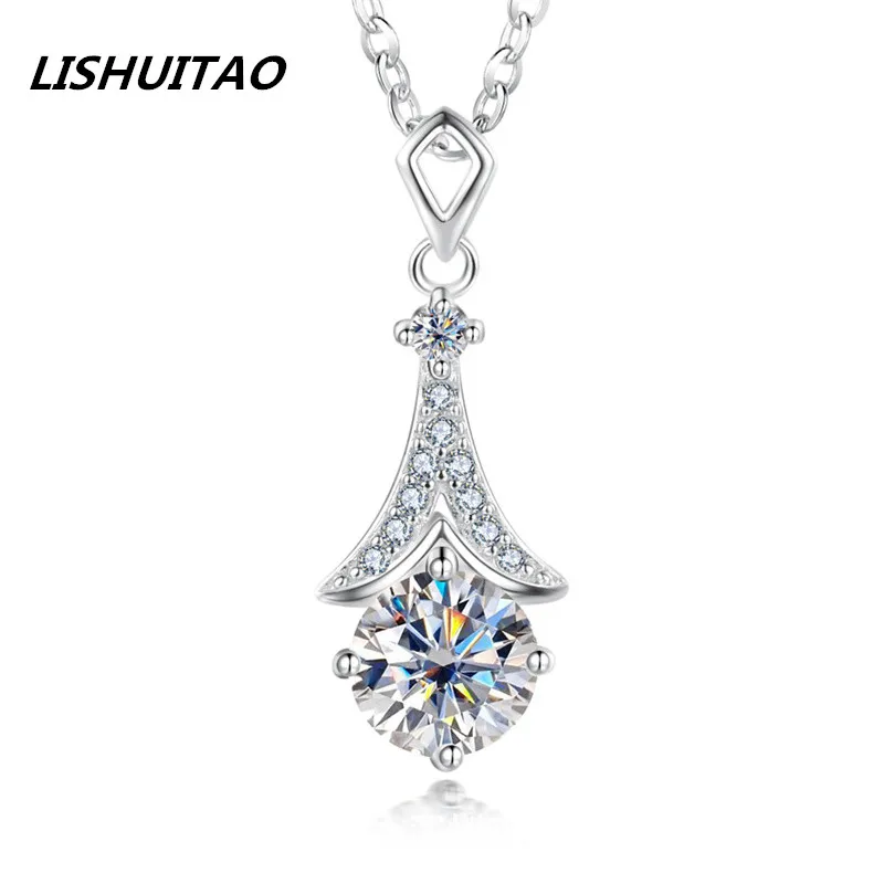 

100% Jewelry For Women's Fashion S925 Silver Necklace 1 Carat Moissanite Pendant Electroplated 18k Gold GRA Certificate