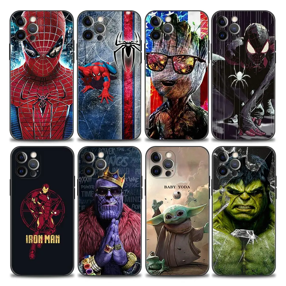 

Phone Case for iPhone 11 12 13 Pro Max 7 8 SE XR XS Max Case 5 5s 6 6s Plus Silicon Cover Ironman Spiderman Groot Thanos Marvel