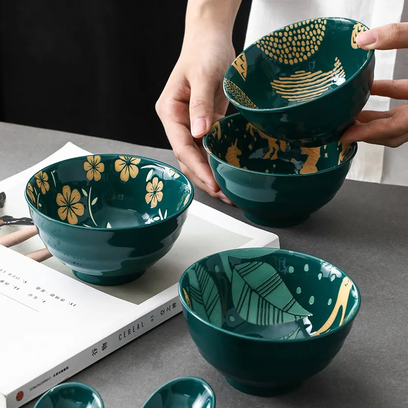 

12 Creative 4.5-inch Thread Bowl Rice Bowl Soup Bowl Anti Scalding Ceramic Color Glaze Small Household Dessert Bowl
