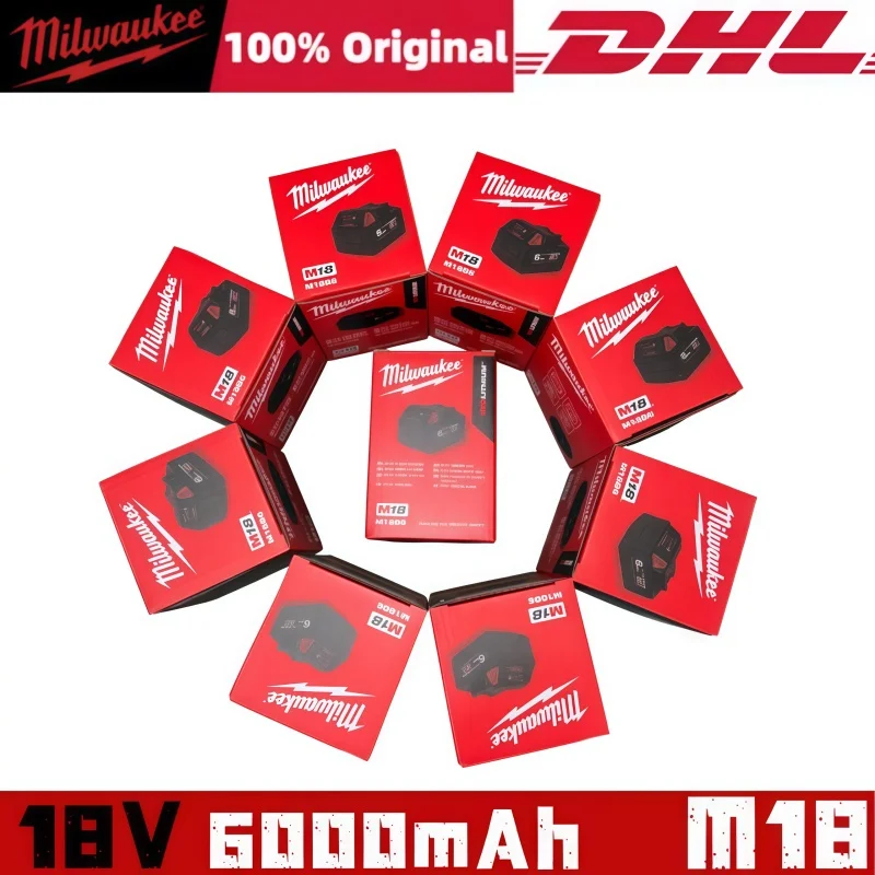Фото Оригинальный аккумулятор Milwaukee M18B8 M18B9 18В 6.0Ач (6000мАч), быстрая зарядка, совместим с электроинструментами Milwaukee №1