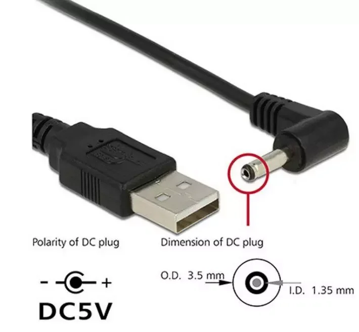

Cable 90 Angle PC USB Male to 5V DC 3.5mm x 1.35mm Adapter Barrel Connector Power Cable Cord Adapter Accessories Cables
