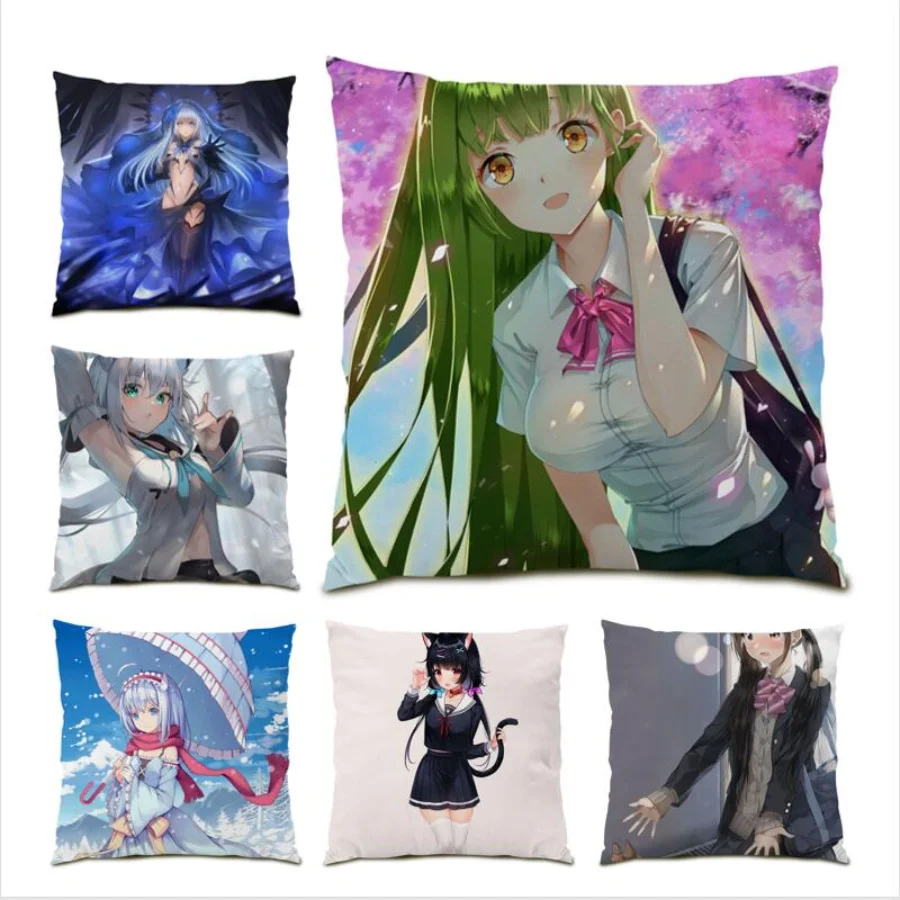 

Anime Decoration Home Square Pillow Cover Polyester Linen Living Room Decoration Cushion Cover 45x45 Japanese Cartoon Cute E0684