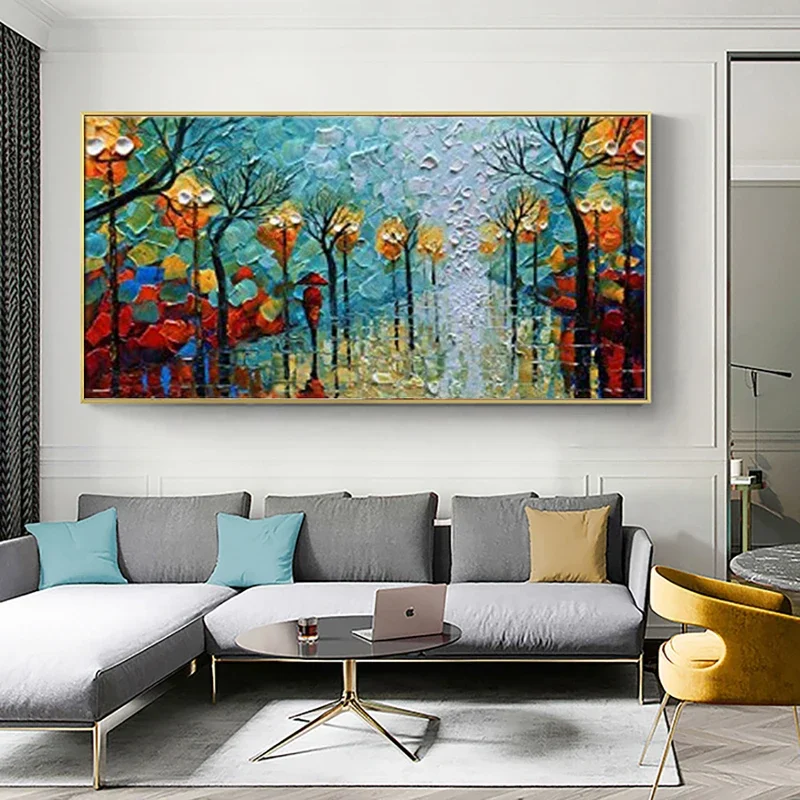 Зеленая Настенная картина ручной работы для украшения дома маслом с абстрактным