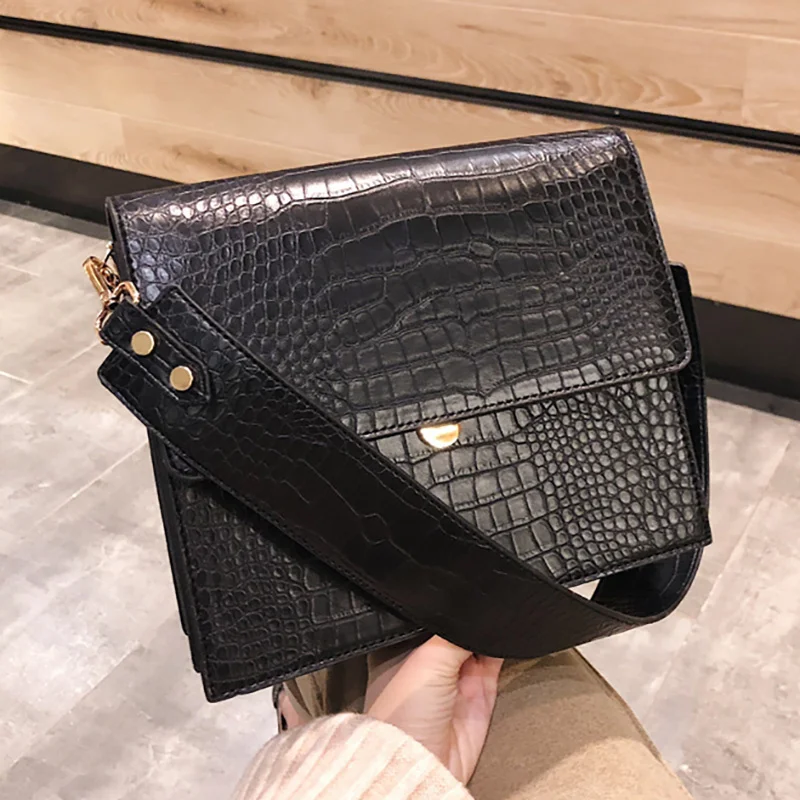 

Vintage PU Leather Shoulder Crossbody Bags for Women Luxury Designer Handbags Crocodile Pattern Large Capacity Casual Tote Bag