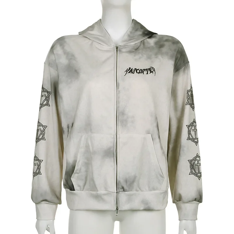 

Свободный Женский свитшот с градиентным принтом, куртка на осень, уличный стиль, кардиган на молнии с капюшоном и длинным рукавом, толстовки для девочек