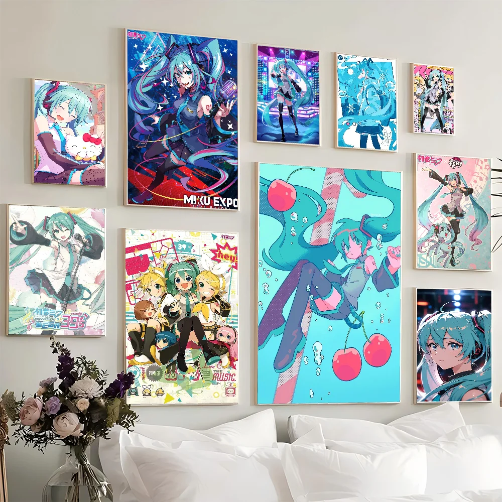 H-Hatsune Girl M-MikuS классический аниме-плакат необычная наклейка на стену для гостиной