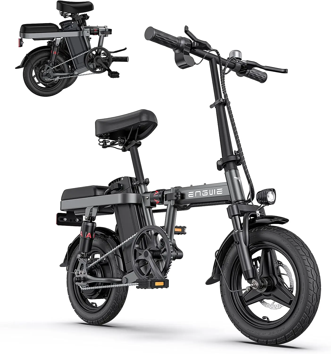 

Складной семейный Электрический велосипед мощностью 350 Вт со съемной батареей 48 в 10 Ач, 14 дюймовая шина с 4 амортизаторами для взрослых, городской поездок