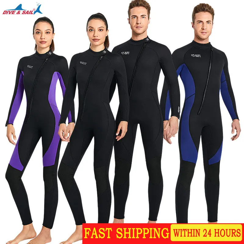 Good quality wholesNew 3mm neoprene diving suit men's one-piece warm surf diving suit women's long sleeve winter snorkeling suit
