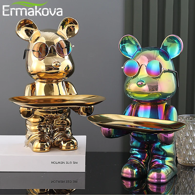 

ERMAKOVA Sculpture Ceramics Colorful Plating Bear Storage Box Home Living Room Desktop Storage Tray Decorative Statue