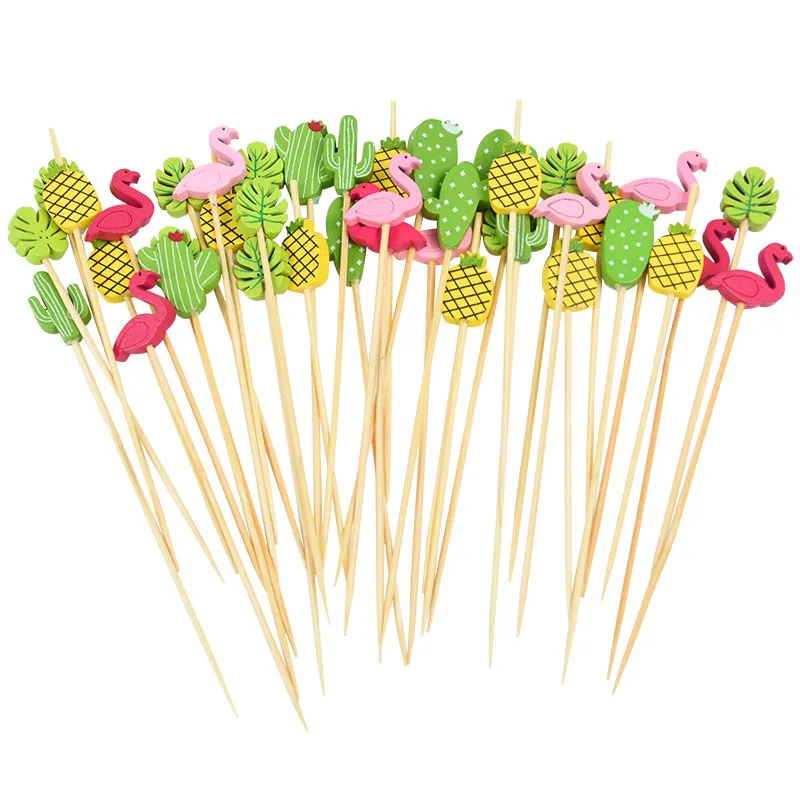 

100pcs Flamingo Food Picks Hawaii Party Cupcake Fruit Fork Cake Dessert Cocktail Toothpick Bar Summer Birthday Wedding Supplies