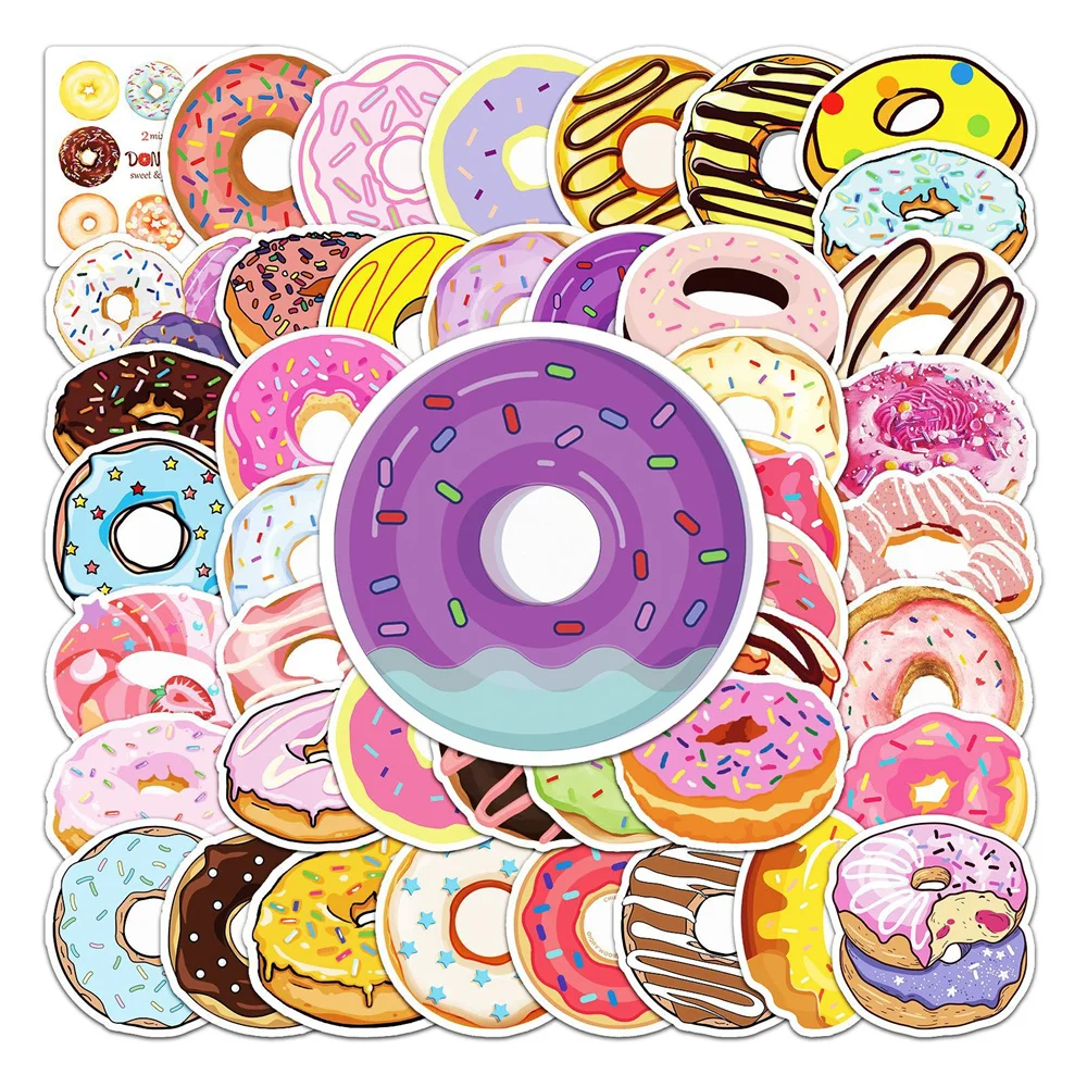 

50pcs Donut Stickers For Notebooks Stationery Computer Laptop Scrapbook Pink Sticker Craft Supplies Scrapbooking Material